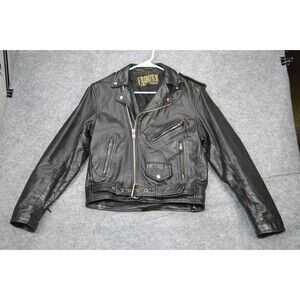 VTG Frontier Genuine 38 Leather Jacket Black Biker Punk Zip Y2K 80s‎